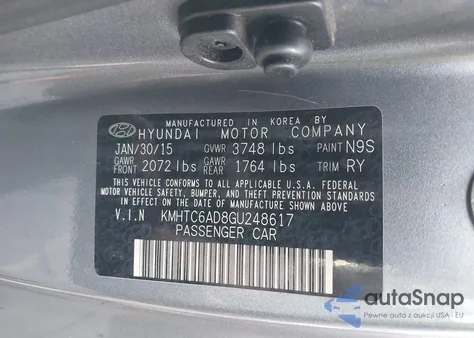 2016 Hyundai Veloster из США, поврежденный, VIN KMHTC6AD8GU248617